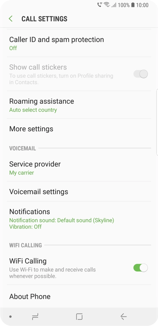 When Wi-Fi calling is active, the Wi-Fi calling icon is displayed.