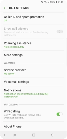 When Wi-Fi calling is active, the Wi-Fi calling icon is displayed.