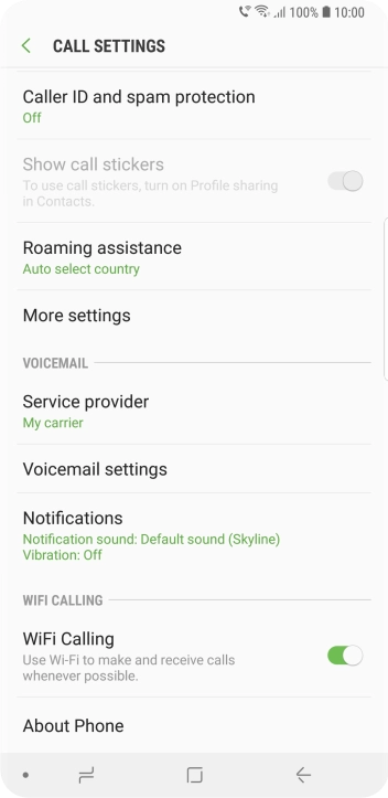 When Wi-Fi calling is active, the Wi-Fi calling icon is displayed.