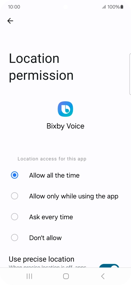 Press the required setting.