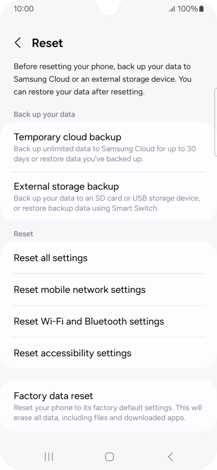 Press Factory data reset.