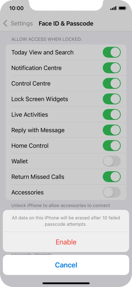 If you turn on the function, press Enable.