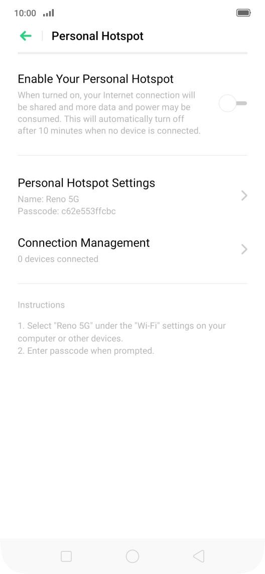 Press Personal Hotspot Settings.