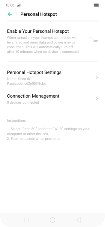 Press Personal Hotspot Settings.