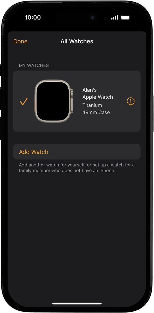 On your phone: Press the information icon next to the name of your Apple Watch.