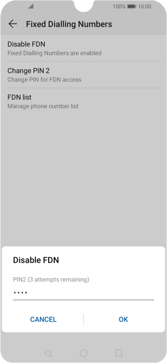 Key in your PIN2 and press OK. The default PIN2 is 0000.