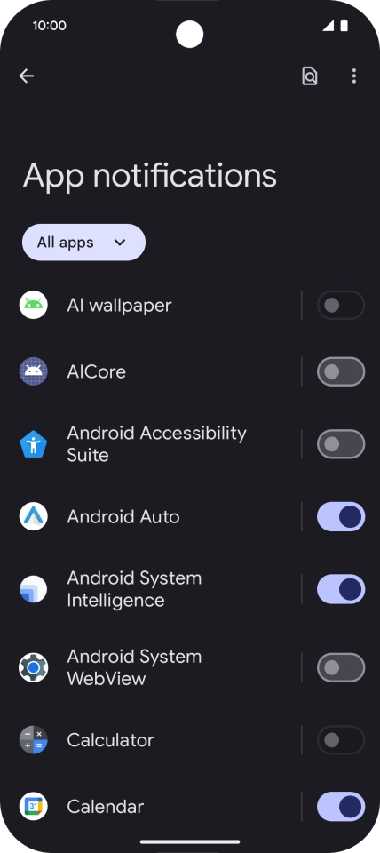 Press the indicator next to the required apps to turn the function on or off.