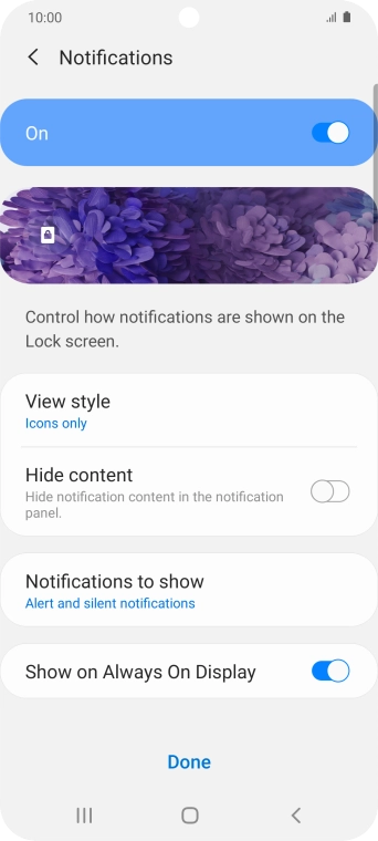 Press the indicators next to the required settings to turn them on or off.