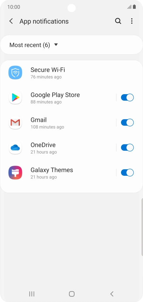 Press the indicators next to the required apps to turn the function on or off.