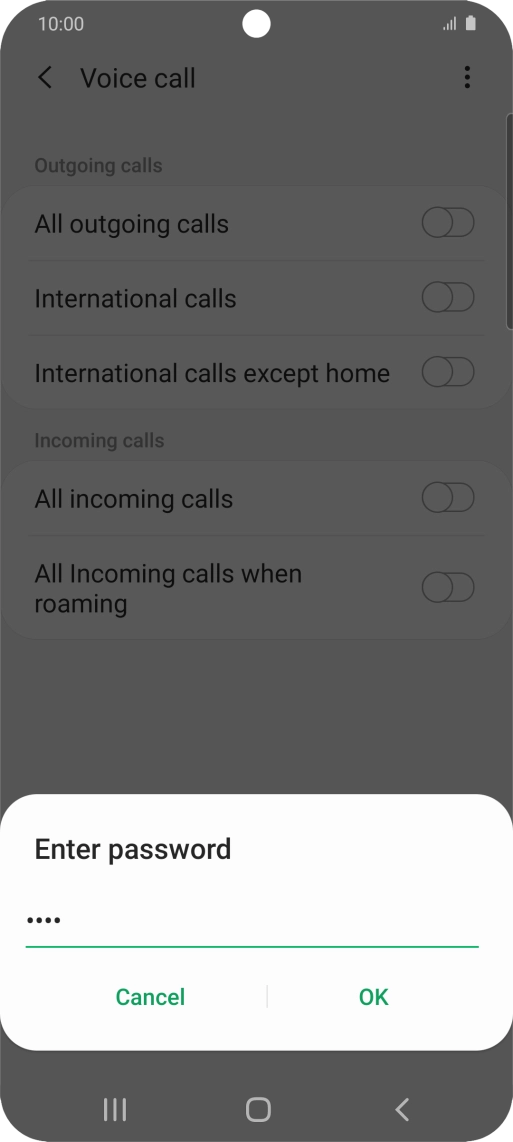 Key in your barring password and press OK.