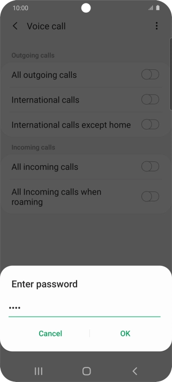 Key in your barring password and press OK.