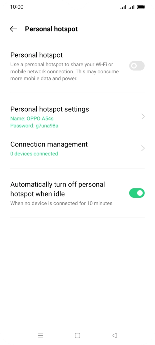 Press Personal hotspot settings.