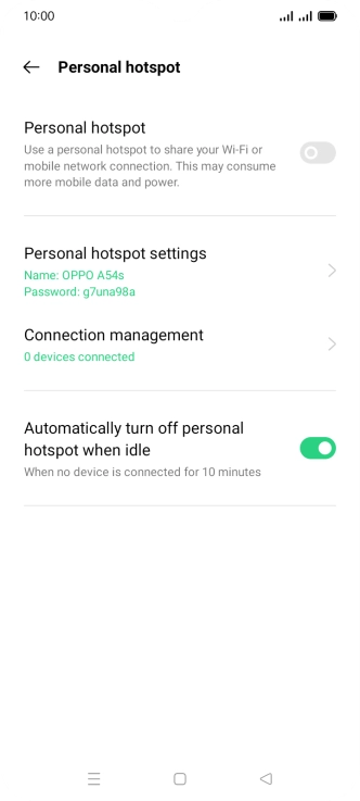 Press Personal hotspot settings.