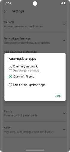 To turn on automatic update of apps using mobile network, press Over any network.
