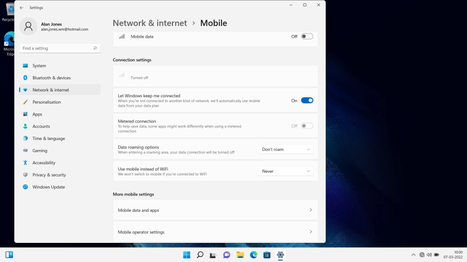 Click Mobile operator settings.