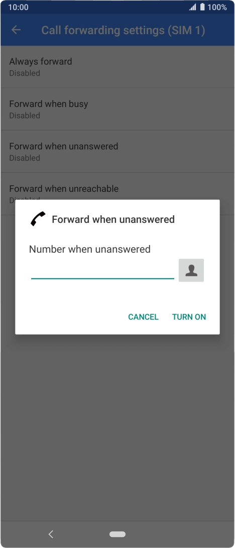 Key in +447953222222 and press TURN ON.