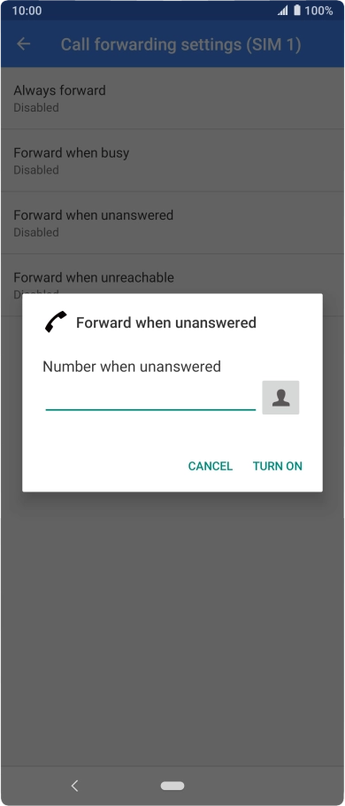 Key in +447953222222 and press TURN ON.