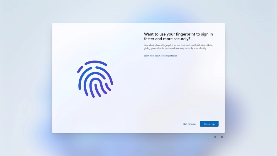 Follow the instructions on the screen to add a fingerprint for unlocking your laptop or click Skip for now.