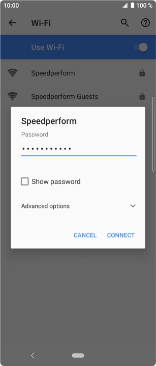 Key in the password for the Wi-Fi network and press CONNECT.