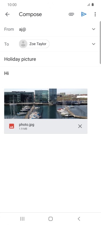 Press the send icon when you've finished your email.