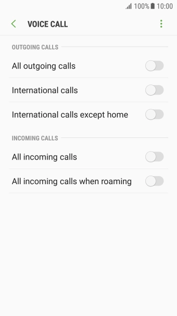 Press the indicator next to the required barring type.