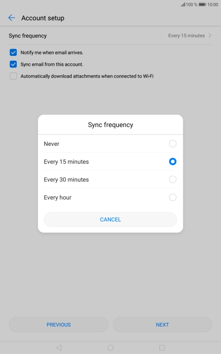 Press the required setting.
