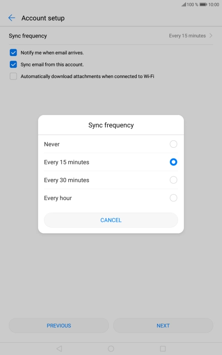Press the required setting.