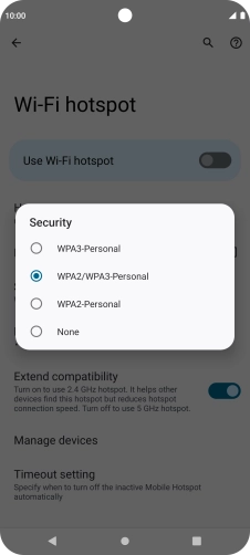 Press WPA3-Personal to password protect your Wi-Fi hotspot.