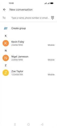 Press the search field and key in the first letters of the recipient's name.