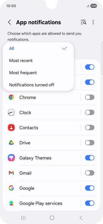 Press the required setting.