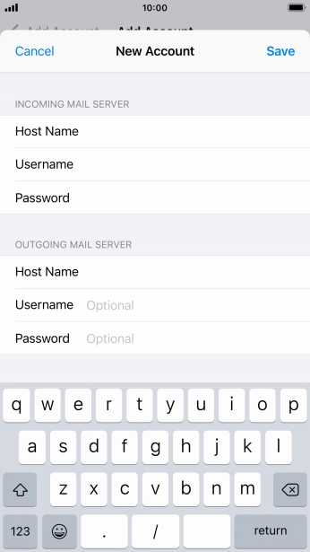 Press Username and key in the username for your email account.