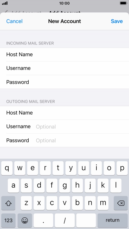 Press Username and key in the username for your email account.
