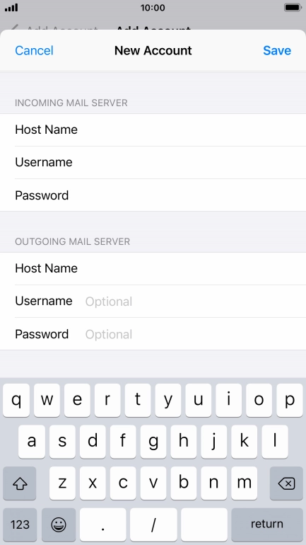 Press Username and key in the username for your email account.