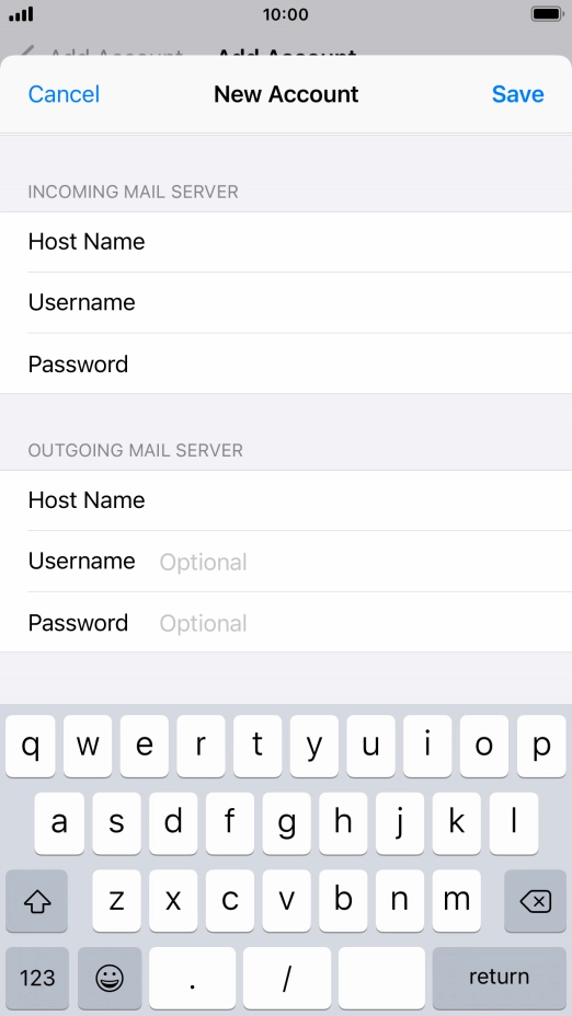 Press Username and key in the username for your email account.
