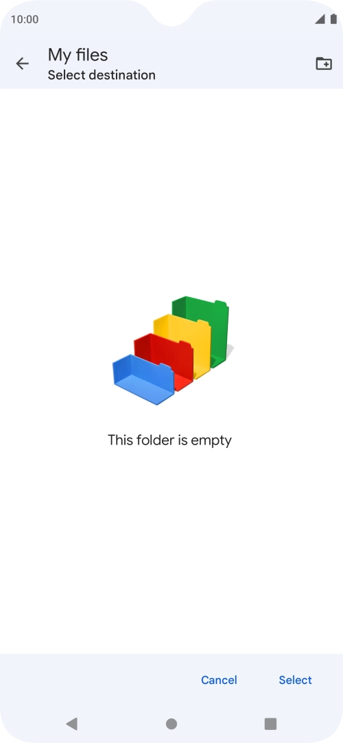 To create a new folder, press the new folder icon and follow the instructions on the screen to create a new folder.