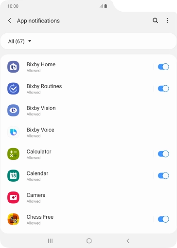 Press the indicator next to the required app to turn the function on or off.