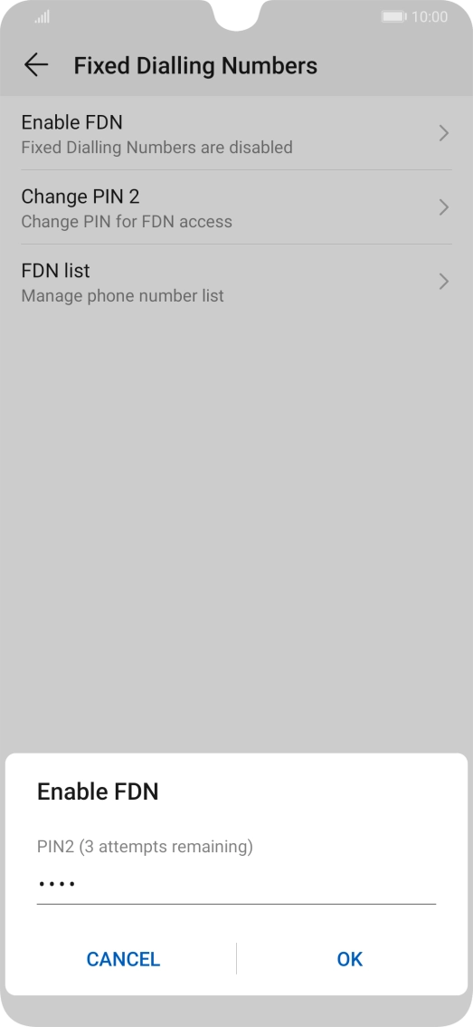 Key in your PIN2 and press OK. The default PIN2 is 0000.