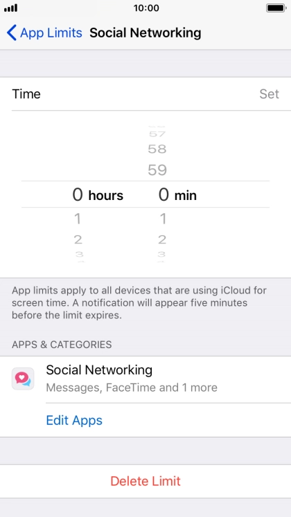 Set the required time limit for use of the selected category.