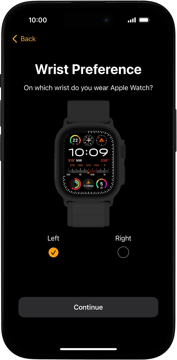 On your phone: Press the required setting and select on which wrist you want to wear the watch.