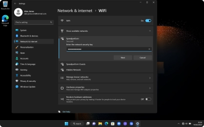 Key in the password for the Wi-Fi network and click Next.