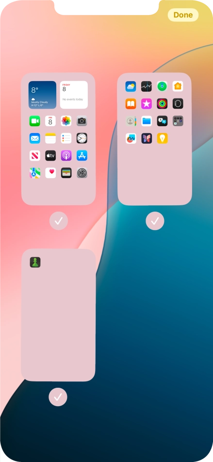Press the fields below the required home screen pages to select or deselect them.