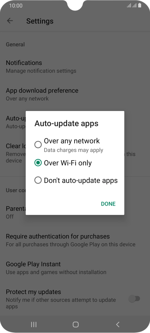 To turn on automatic update of apps using mobile network, press Over any network.
