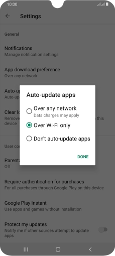 To turn on automatic update of apps using mobile network, press Over any network.