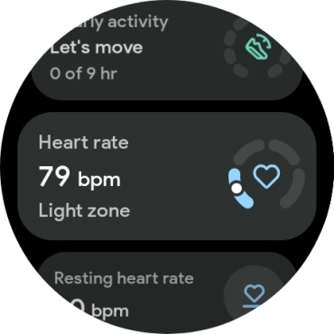 Your heart rate is displayed below Heart rate.