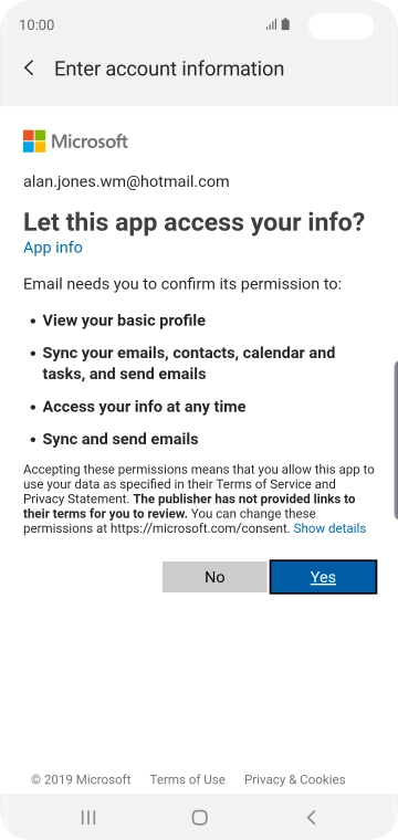If this screen is displayed, you email account has been recognised and set up automatically. Follow the instructions on the screen to key in more information and finish setting up your phone.
