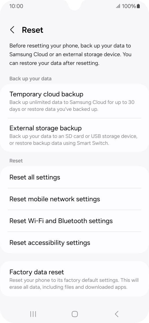 Press Factory data reset.