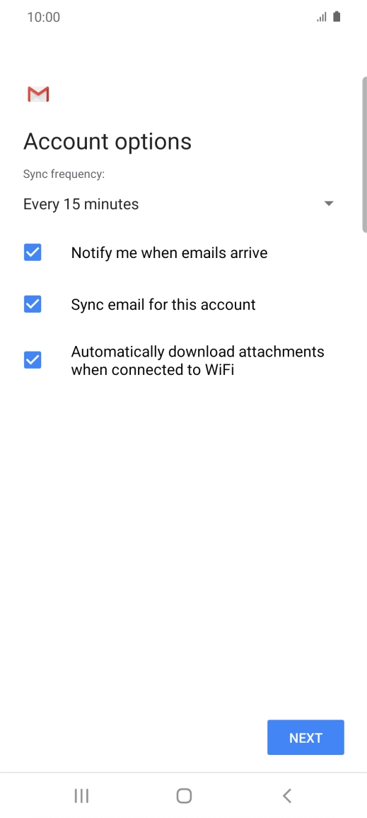 If this screen is displayed, you email account has been recognised and set up automatically. Follow the instructions on the screen to key in more information and finish setting up your phone.