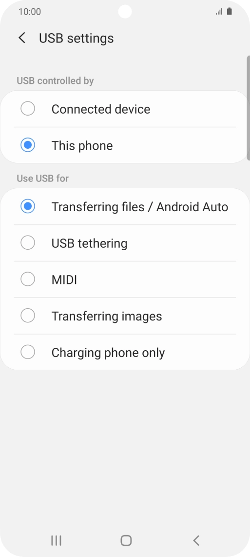 Press Transferring files / Android Auto.