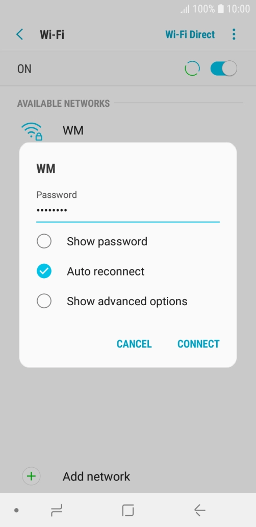 Key in the password for the Wi-Fi network and press CONNECT.