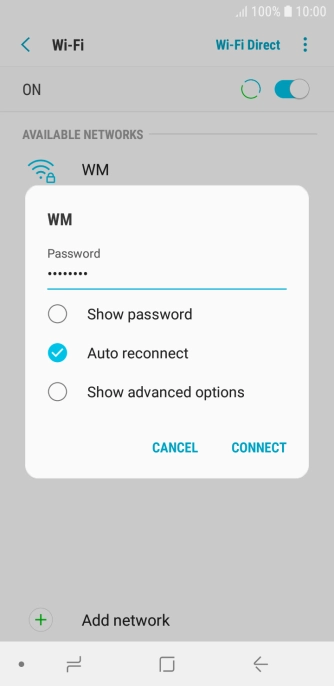 Key in the password for the Wi-Fi network and press CONNECT.